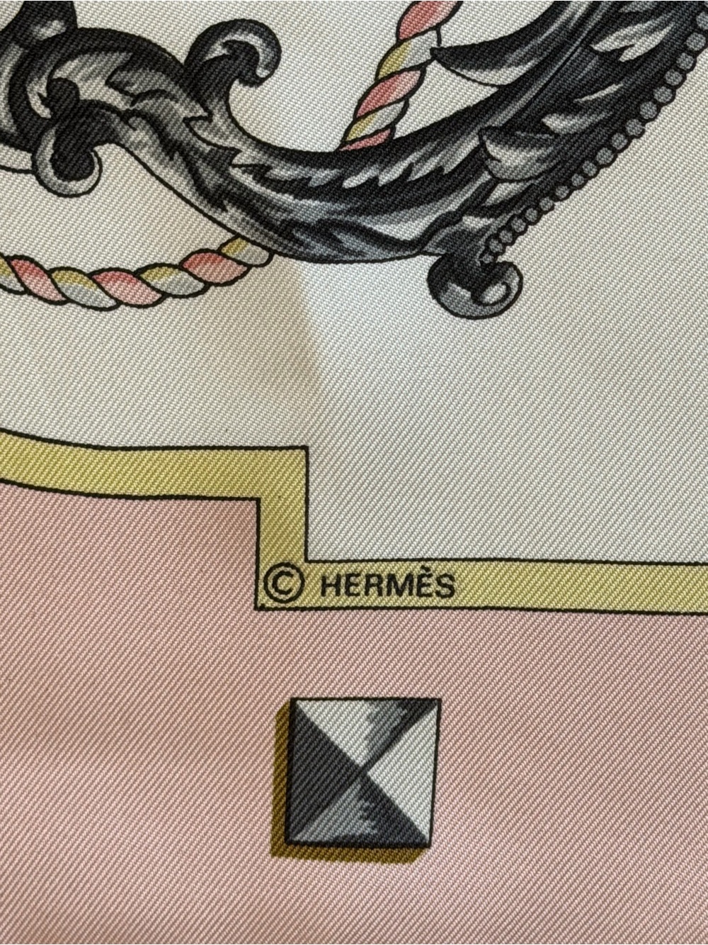 Hermes Pink and Cream Silk Key-Print Scarf - Picture 5 of 7
